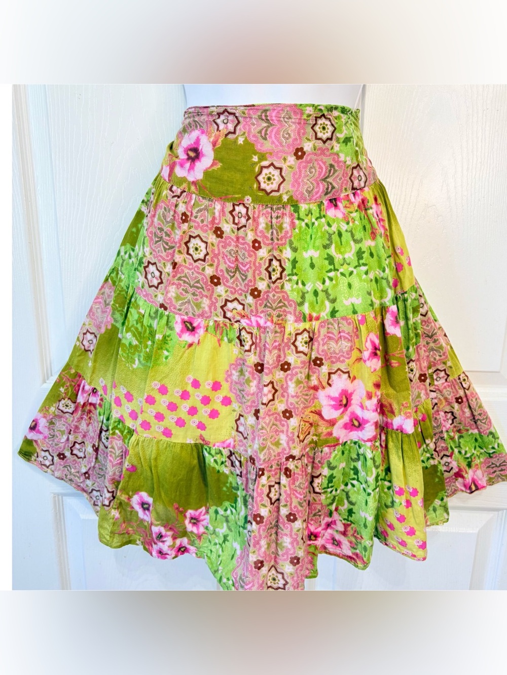 Vintage Y2K Mix Nouveau Tiered Floral Mini Skirt Whimsy Fairy Boho Size Small